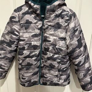 Lands' End Kids Gray Camouflage Puffer Jacket